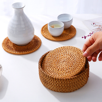 Sous-verre en rotin naturel tissé à la main, écologique, moderne, multi-tailles, isolant thermique, pour table, café, thé, commande minimum 2