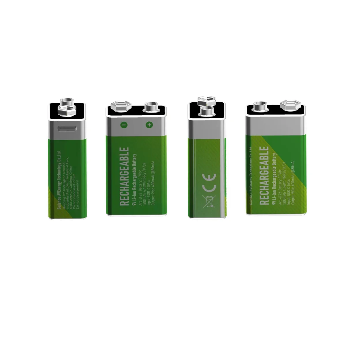Rechargeable 9v Type C Usb Lithium Ion Battery 4500 mWh 6f22 Li-ion Battery