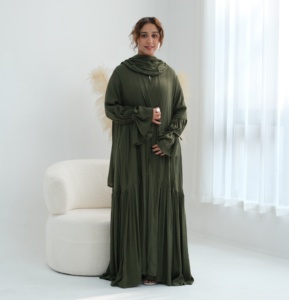 Nueva Abaya <span class=keywords><strong>2026</strong></span> EID para Mujer, Abaya de Lino Viscosa Plisada, Abaya Abierta, Vestido Musulmán, Ropa Islámica, Cárdigan para Mujer, Hiyab, Conjunto de 2 Piezas - Product Image 4