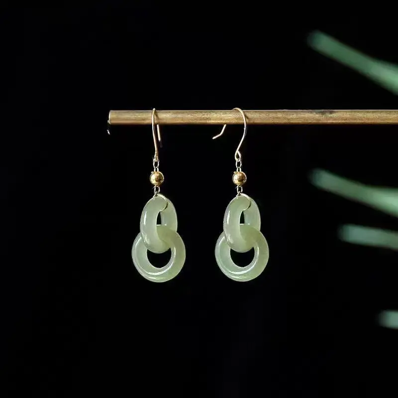 Jade Gemstone Jewelry 18K Gold Imitated Hetian Jasper Earrings Natural Hetian Jasper Hoop Drop Earring For Women