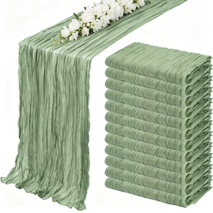 Runner da Tavolo in Garza <span class=keywords><strong>Verde</strong></span> Salvia all'Ingrosso, 3 Metri, Stile Rustico, 120 Pollici, <span class=keywords><strong>Tovaglia</strong></span> Boho per Matrimoni, Casa, Hotel - Product Image 1