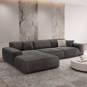 Kain Beludru Chenille Hitam Modern, <span class=keywords><strong>Sofa</strong></span> Tanpa Rangka dengan Spons Kompresi Vakum Baru untuk Apartemen, Hotel, dan Ruang Tamu - Product Image 1