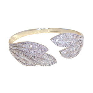 Leaf Design Micro Inlaid Sparkling Open <b>Bangle</b> Gold And Silver Plated <b>Copper</b> Jewelry For Women Fashion Accessory - Product Image 5