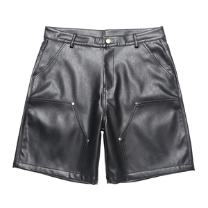 LEDUO nuovi vestiti <span class=keywords><strong>di</strong></span> qualità alla moda da uomo in tinta unita stile Casual con cerniera Soft <span class=keywords><strong>Shorts</strong></span> in <span class=keywords><strong>pelle</strong></span> al ginocchio con tasche applicate - Product Image 1