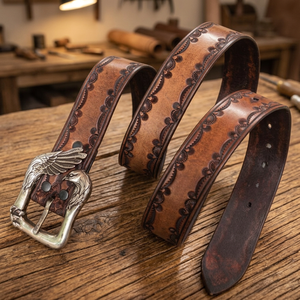 Ceinture pour homme en cuir de vachette véritable, écologique, robuste et légère, avec boucle carrée en acier et design 3D, personnalisable OEM ODM - Product Image 1