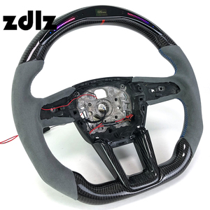 Volant personnalisé en cuir suédé gris avec LED et fibre de carbone pour <span class=keywords><strong>Audi</strong></span> A6 A3 A4 A5 A7 C7 C8 Q5 Q7 Q3 RS3 RS4 RS8 2021 <span class=keywords><strong>2022</strong></span> - Product Image 2