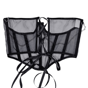 French Vintage Breathable Mesh <b>Corset</b> Waist Cincher 12 Steel <b>Boned</b> Underbust Body Shaper for Women Transparent Bustier - Product Image 3