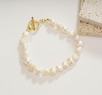 Bracelet en perles de culture d'eau douce plaqué or 18 carats PVD avec fermoir OT, bijoux classiques pour femmes, cadeau