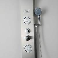 Panneau de douche rond pour salle de bain LANO, design moderne minimaliste à double poignée, en acier inoxydable brossé, thermostatique