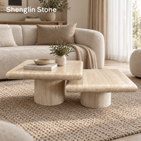 Table basse cylindrique en travertin beige naturel, table gigogne carrée à bords arrondis pour salon moderne OEM ODM
