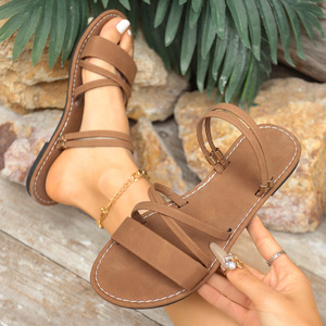 Sandales compensées tendance pour femme, grande taille, style rétro, à bride unique et croisée, pour l'été et la plage - Product Image 4