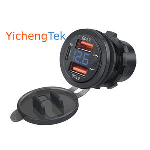 <span class=keywords><strong>Cargador</strong></span> <span class=keywords><strong>de</strong></span> Coche USB <span class=keywords><strong>de</strong></span> 12V 24V 56W con 3 Puertos, Carga Rápida Dual QC3.0, <span class=keywords><strong>Tipo</strong></span> C PD, con Voltímetro e Interruptor <span class=keywords><strong>de</strong></span> Encendido/Apagado - Product Image 1