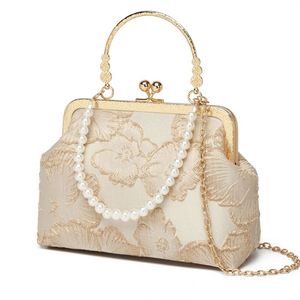 Nouvelle Pochette de Soirée Cheongsam Style National Chinois avec Chaîne à Clipser, en Polyester, Design Perles Dorées, Solennelle - Product Image 5
