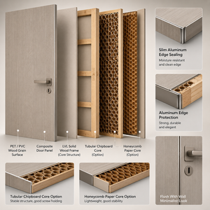 Porte intérieure en aluminium imitation bois avec panneau supérieur <span class=keywords><strong>fixe</strong></span> et cadre en aluminium dissimulé - Product Image 4