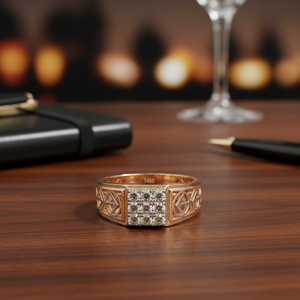 Anillo de Diamante Natural Ligero y Elegante para Hombre, Estilo Vintage, Oro de 14K, Corte Brillante Redondo de 0.54ct, Chapado en Rodio, para Oficina y Fiestas - Product Image 3