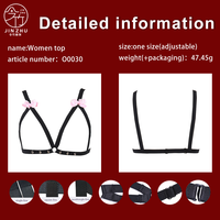 Harnais de lingerie noir JINZHU pour femme, avec doubles bretelles, dos ouvert, bandage ajouré, nœud rose et décorations de rivets ronds