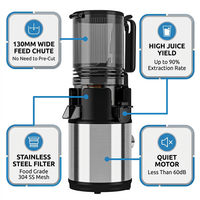 OEM 250W AC-motor Hoge Opbrengst 5,11 Inch Brede Invoeropening Koudgeperste Slow Juicer RVS Slow Juicer Machine