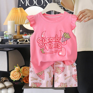เสื้อกั๊กเด็กผ้าฝ้าย ชุดเสื้อแขนระบายลายการ์ตูนสำหรับ<span class=keywords><strong>เด็ก</strong></span>หญิงและเด็กชาย ชุดฤดูร้อนสไตล์เกาหลีแบบสองชิ้น ขายส่ง - Product Image 6