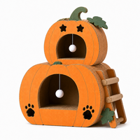 Maison pour chat en carton ondulé en forme de citrouille, griffoir à deux niveaux, grotte intérieure pour chat avec boule suspendue