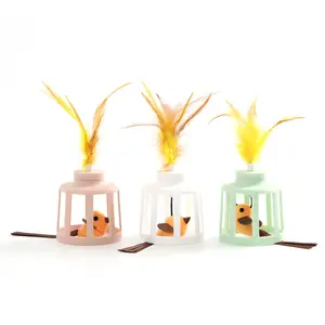 New Bird Cage Design Interactive Removable Feather Pet Toy Electric Sound Cat Toy With Bird Calls