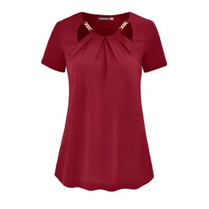 Summer dress OEM service breathable lady blouses & tops customized logo slim short sleeve soft fabric