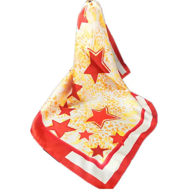 New style 90*90 cm color star digital printed scarf ladies orange silk scarf