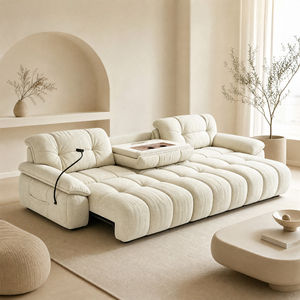 Divano <span class=keywords><strong>Letto</strong></span> Elettrico Moderno Bianco in Tessuto Chenille per Soggiorno, Personalizzabile, Premium a <span class=keywords><strong>2</strong></span> <span class=keywords><strong>Posti</strong></span>, Durevole, con Vassoio Porta Tè - Product Image 1