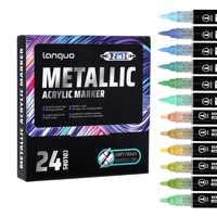 Lot de 24 marqueurs de peinture acrylique métallisée professionnels, permanents, en PET, pour roche, verre, tissu, DIY