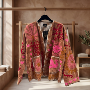 Vintage <b>Suede</b> Embroidery Cardigan <b>Women</b> Oversized Bohemian Patchwork Velvet <b>Jacket</b> Boho Floral Embroidered Front Open <b>Women</b> - Product Image 4