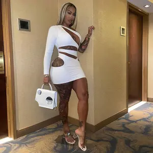 2022 Newest Personality Oblique Shoulder Long Sleeve Sexy Open Dress Cut Out Bodycon Lady Sexy Dress