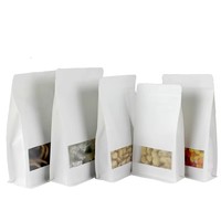 Échantillon gratuit Sac en papier kraft à fermeture éclair à huit côtés Blanc Étanche à l'humidité Fond plat Valve Pochette à café avec design