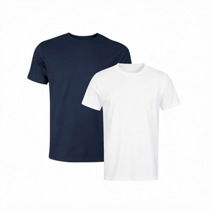 เสื้อยืดคอกลมแขนสั้นผู้ชาย ผ้าคอตตอน 100% หนานุ่ม สีกรมท่า สีขาว ทรงปกติ สวมใส่สบาย แพ็ค 2 ตัว - Product Image 1