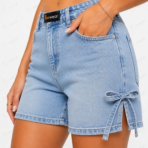 Shorts en jean pour femmes en gros, logo personnalisé, taille haute, décontractés, été, en denim extensible de coton premium, déchirés, tendance - Product Image 6