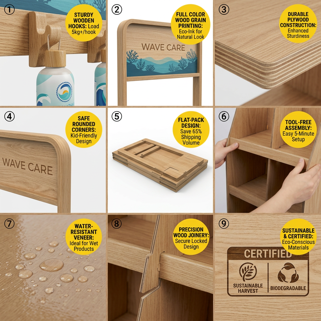 Wholesale Custom Wooden Beverage Display Rack Floor Standing Soda Sparkling Water Merchandiser Stand Natural Wood Juice Shelf — view 5
