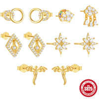 Boucles d'oreilles clous de cartilage en argent sterling 925, motif chauve-souris et nuage géométrique, zircon, style gothique unique et élégant pour femme, bijou cadeau en promotion