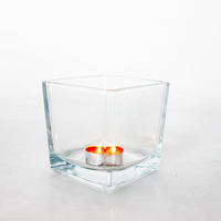 Vente en gros de décorations pour la maison, porte-bougie en verre personnalisé, récipient à bougie, logo et couleur, pots à bougie en verre vides de forme carrée