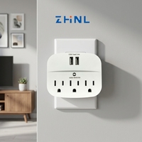 Prise murale ZHNL avec 3 prises CA, station de charge USB double intelligente 2,4 A, certifiée ETL, résistante au feu, extension de puissance, prise intelligente