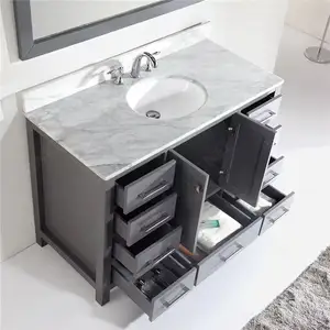 Dark Grey Finished 48 Inches Single Sink Oak Wood Bathroom Cabinet Foshan
