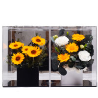Coffret Cadeau de Noël Personnalisé de Luxe en Acrylique Transparent avec Bouquet de Fleurs Éternelles (Rose et Tournesol)