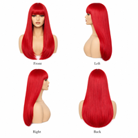 SUKRI Perruque rouge longue et droite avec frange pour femme, aspect naturel, cheveux synthétiques résistants à la chaleur, pour usage quotidien, fête, cosplay, 22 pouces
