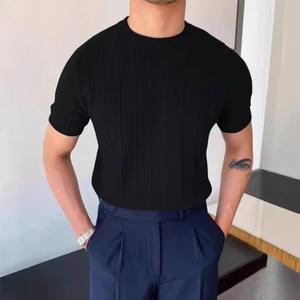 Camiseta de Verano para Hombre, Estilo Informal, Cuello Redondo, Manga Corta, Ajuste Holgado, Tejido de Punto, Estilo Laboral, Lujo Ligero - Product Image 4