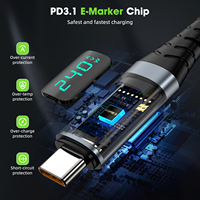 Kabel Data tipe-c ke tipe-c, kabel Data tipe-c ke tipe-c 240w pengisian daya PD USB 3,2 Gen2 20Gbps dengan tampilan Digital LED 1.5m 2m