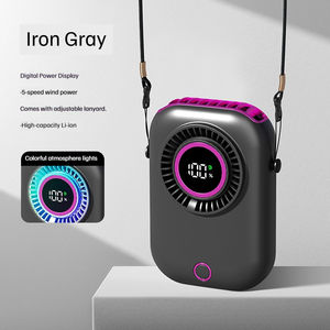 Mini ventilateur personnel rechargeable avec <span class=keywords><strong>5</strong></span> vitesses de vent, lumière d'ambiance <span class=keywords><strong>color</strong></span>ée et affichage de la puissance - Product Image 1