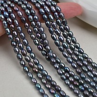 Chaîne de perles de riz noires vertes paon de 3-4 mm, perles de riz noires, perles d'eau douce naturelles, Zhuji pour bijoux, en vrac