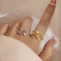 Ensemble de bijoux tendance, bracelet serti de pierres CZ, plaqué or 18 carats, bracelet en forme de cœur, zircon, anneaux ondulés pour femmes
