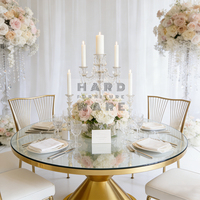 Table de banquet élégante en acier inoxydable avec plateau en verre doré pour mariage de luxe - Vente flash