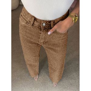 Fabricantes Mayoristas de Moda: Pantalones Vaqueros de Mujer de Pierna Ancha con Bolsillos y Cintura Alta en Azul Marino - Product Image 1