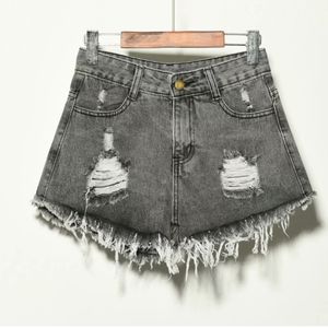 Grand short en denim pour femmes en été jambes larges amples et amincissantes taille haute Chubby Little Sister Ripped A-line Hot Pants - Product Image 2