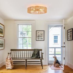 Lampade a Soffitto LED in Rattan Naturale e Ferro, Lampadari Bohémien per Portico, <span class=keywords><strong>Corridoio</strong></span>, Camera da Letto e Soggiorno, Fornitura Esclusiva Transfrontaliera - Product Image 2