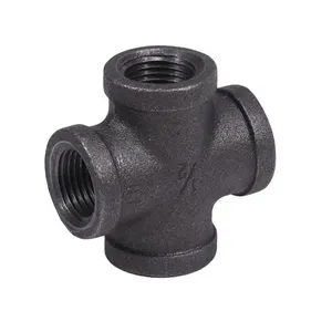Raccord de tuyauterie <span class=keywords><strong>Leyon</strong></span> FM pour système de lutte contre l'incendie, croix en fer malléable rainurée noire - Product Image 1